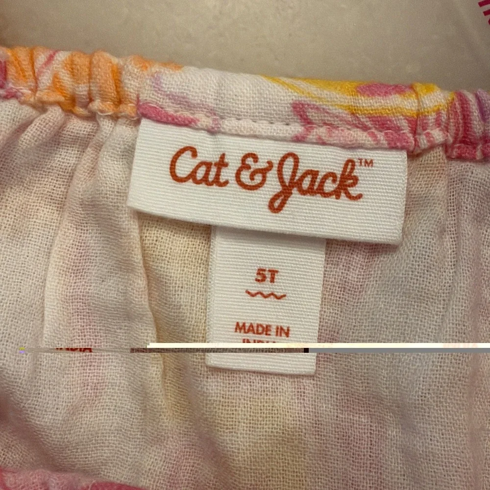 Cat & Jack Toddler Girls Sleeveless Tropical Top Size 5T 100% cotton Pink Yellow